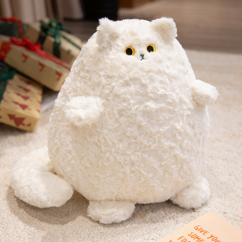 ELAINREN Furry White Kitten Plush Pillow Ultra-Soft Chubby Black Cat Stuffed Animals Toy/