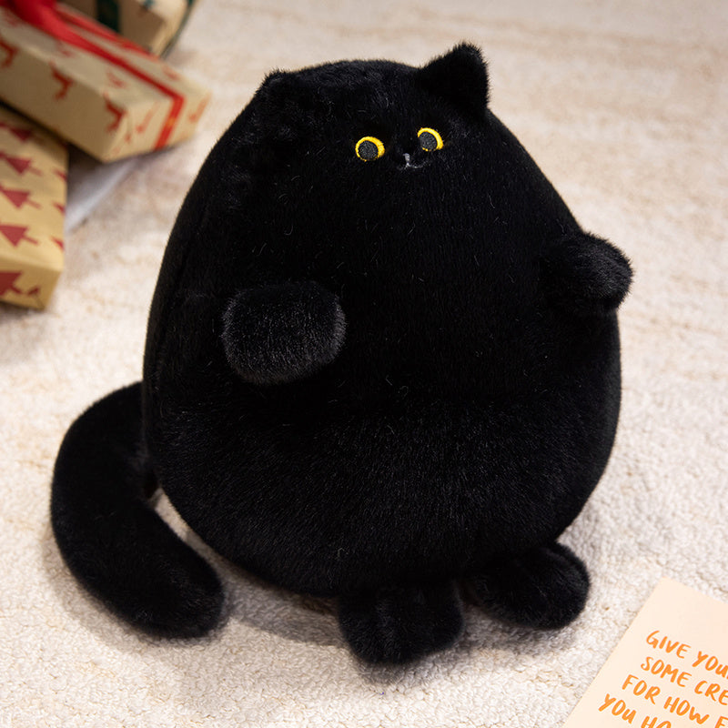 ELAINREN Furry White Kitten Plush Pillow Ultra-Soft Chubby Black Cat Stuffed Animals Toy/
