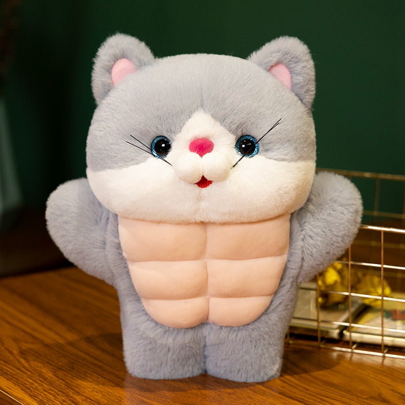 ELAINREN Cuddly Muscle Cat Plush Toy Furry Stuffed Kitten with abs/30cm
