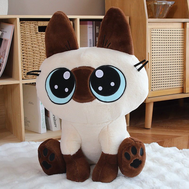ELAINREN Cute Siamese Cat Stuffed Animal Toy Cartoon Siamese Kitten Plush Gifts/35cm