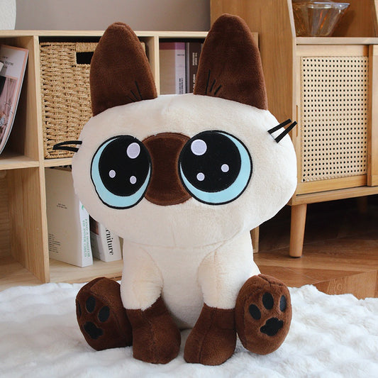 ELAINREN Cute Siamese Cat Stuffed Animal Toy Cartoon Siamese Kitten Plush Gifts/35cm