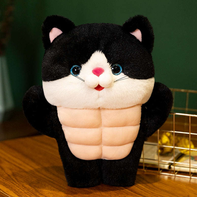 ELAINREN Cuddly Muscle Cat Plush Toy Furry Stuffed Kitten with abs/30cm