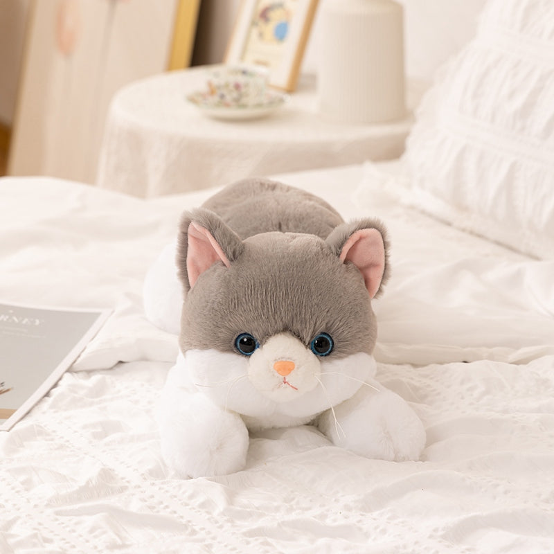 ELAINREN Realistic Tabby Kitten Stuffed Lifelike Gray Cat Plush Toy GIfts/50cm