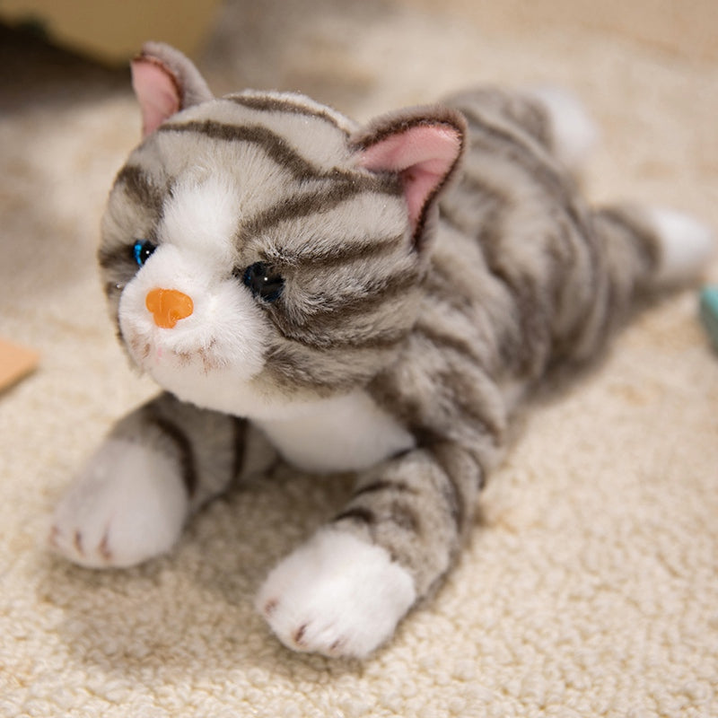 ELAINREN Cuddly Striped Cat Stuffed Animals Lifelike Tabby Kitten Plush Toy Gifts/28cm