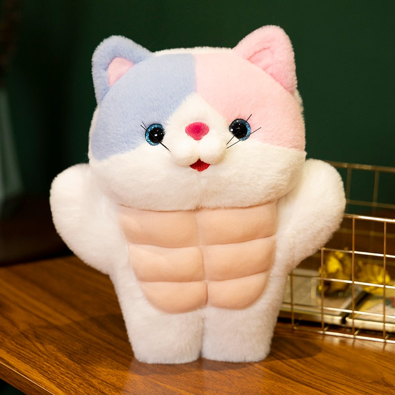 ELAINREN Cuddly Muscle Cat Plush Toy Furry Stuffed Kitten with abs/30cm