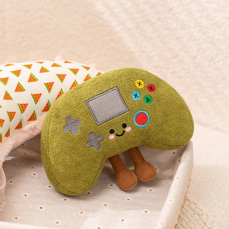 ELAINREN 5Pcs Gaming Equipment Plush Pretend Play Set(Beer/Skateboard/Game console/Handle/Mobile Phone)