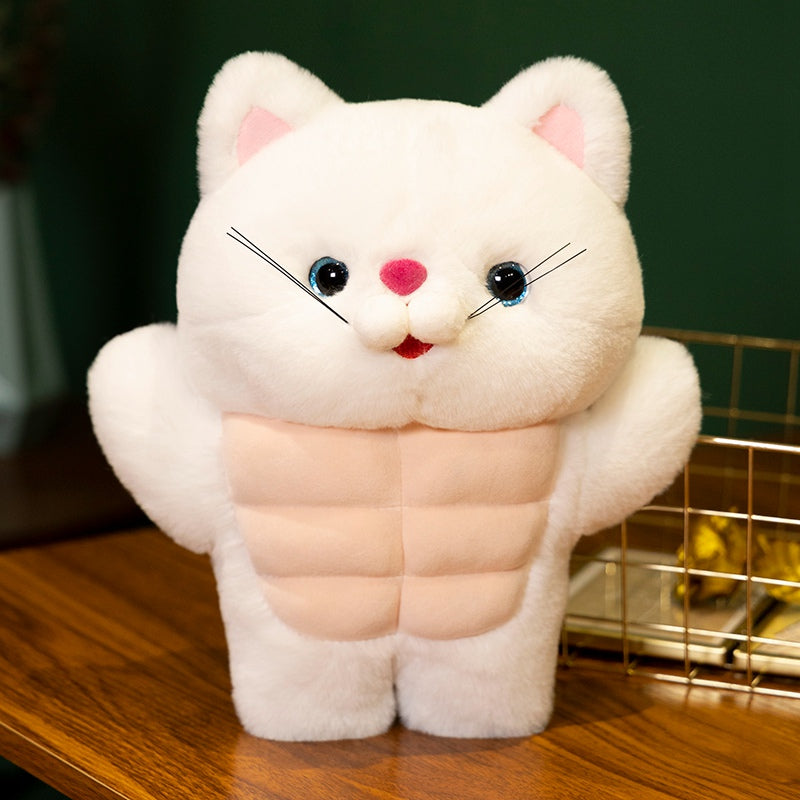 ELAINREN Cuddly Muscle Cat Plush Toy Furry Stuffed Kitten with abs/30cm