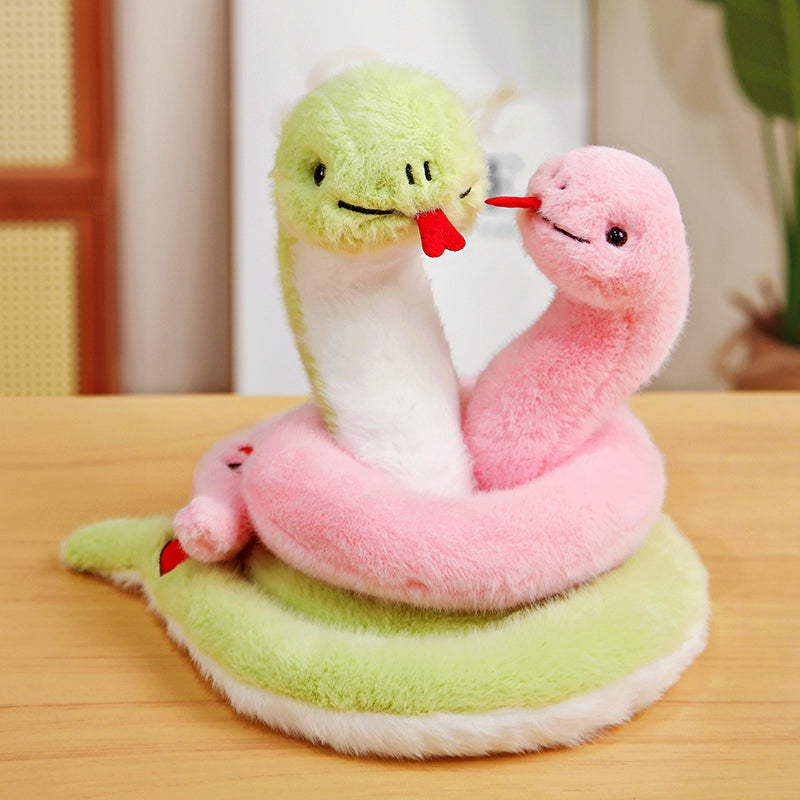 ELAINREN Stuffed Couple Snake Gifts for Wedding Party, Cute Pair of Green Snake and Pink Snake Plush Toy/18cm