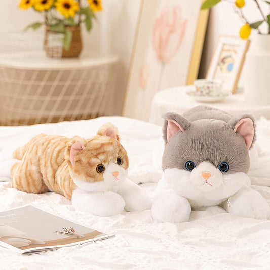 ELAINREN Realistic Tabby Kitten Stuffed Lifelike Gray Cat Plush Toy GIfts/50cm