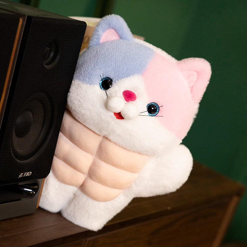 ELAINREN Cuddly Muscle Cat Plush Toy Furry Stuffed Kitten with abs/30cm