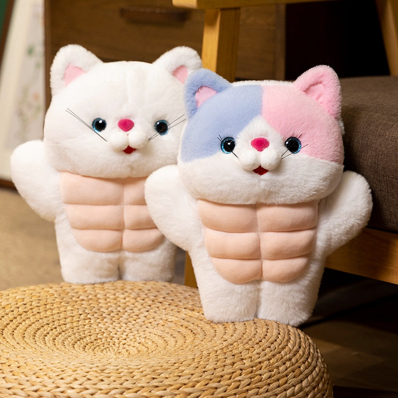 ELAINREN Cuddly Muscle Cat Plush Toy Furry Stuffed Kitten with abs/30cm