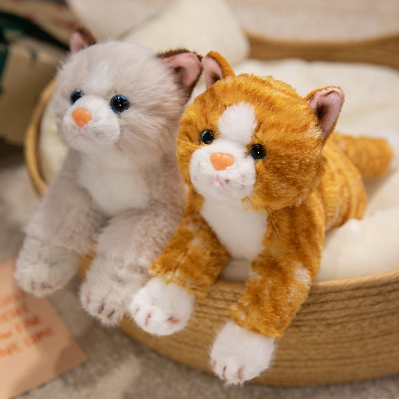 ELAINREN Cuddly Striped Cat Stuffed Animals Lifelike Tabby Kitten Plush Toy Gifts/28cm