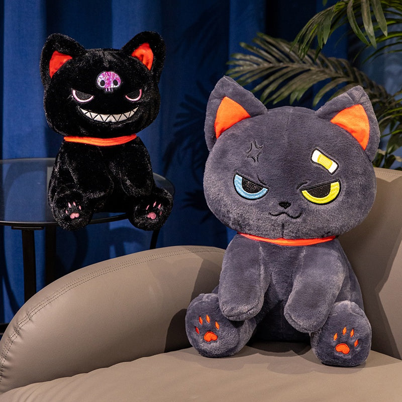 ELAINREN Black Pirate Cat Plush Toy,Furry Gothic Kitten Stuffed Animals Toy Gifts/15.7''