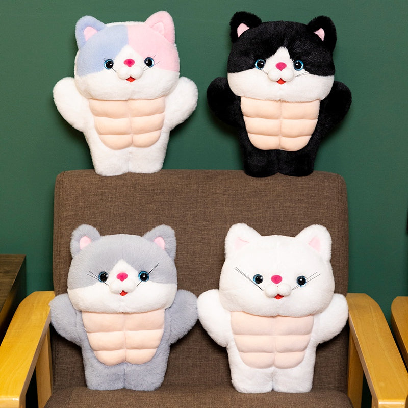 ELAINREN Cuddly Muscle Cat Plush Toy Furry Stuffed Kitten with abs/30cm