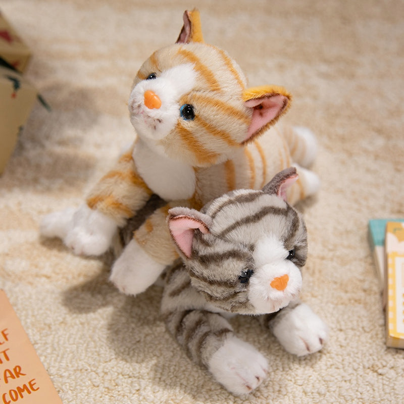 ELAINREN Cuddly Striped Cat Stuffed Animals Lifelike Tabby Kitten Plush Toy Gifts/28cm