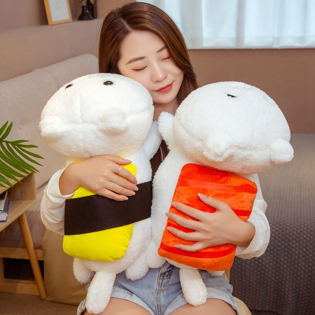 ELAINREN 3 pcs Salmon Sushi Cat Plush Pillow -Soft Tuna Sushi Kitten Stuffed Toy -Fluffy Omelet Kitty Plushie Cushion Decor Gifts/11.8''