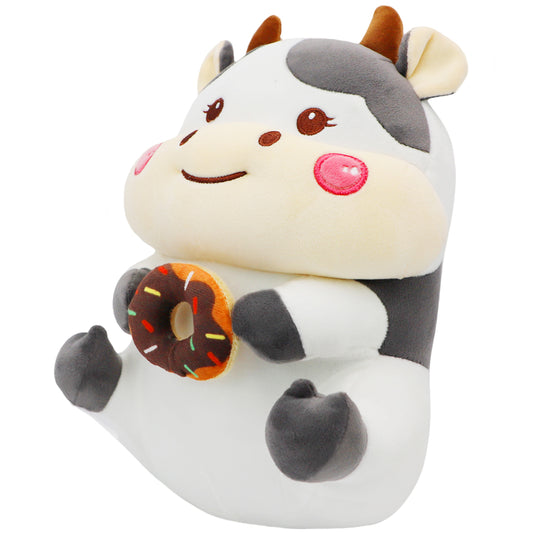 ELAINREN Donut Cow Plush Toy Cute Milk Cow Stuffed Animals with Donut/13.7inch