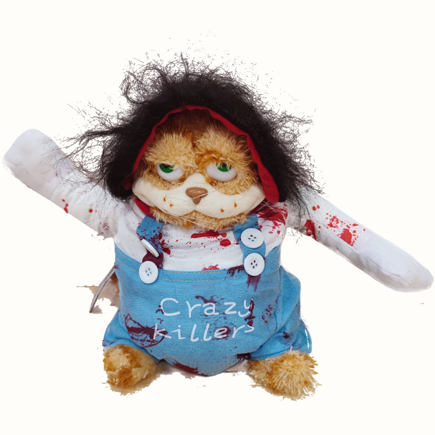 ELAINREN Stuffed Garfield Cat Wearing Crazy Killer Costume-Orange Kitten Killer Plush Toy GIfts/11.8‘’