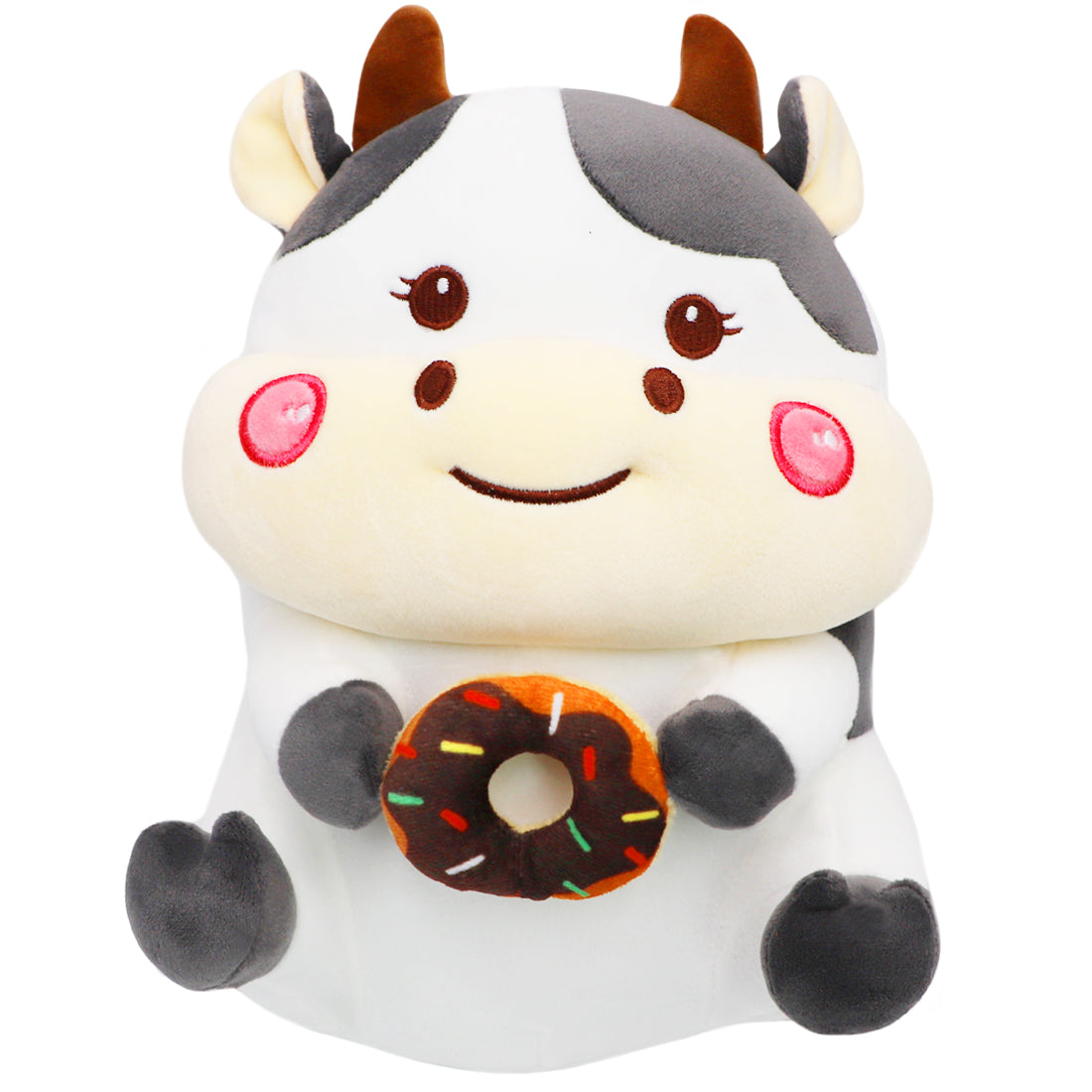 ELAINREN Donut Cow Plush Toy Cute Milk Cow Stuffed Animals with Donut/13.7inch