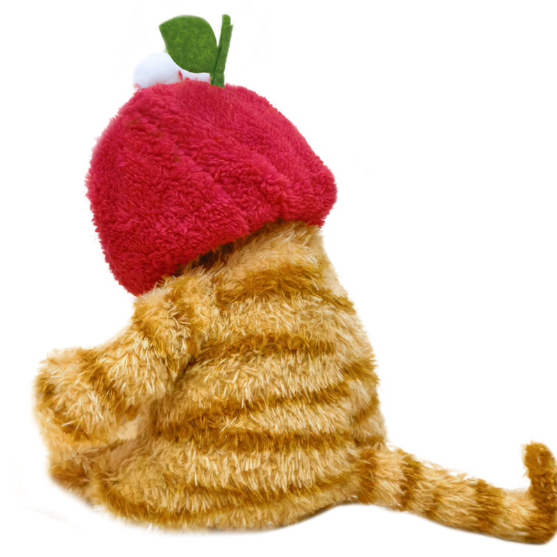 ELAINREN Kawaii Garfield Plush Toy with Apple Hat,Stuffed Fat Orange Cat Dress Fruit Costume-30cm