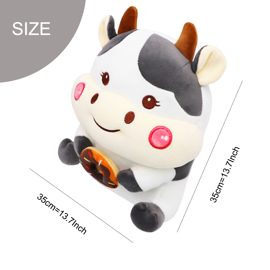 ELAINREN Donut Cow Plush Toy Cute Milk Cow Stuffed Animals with Donut/13.7inch