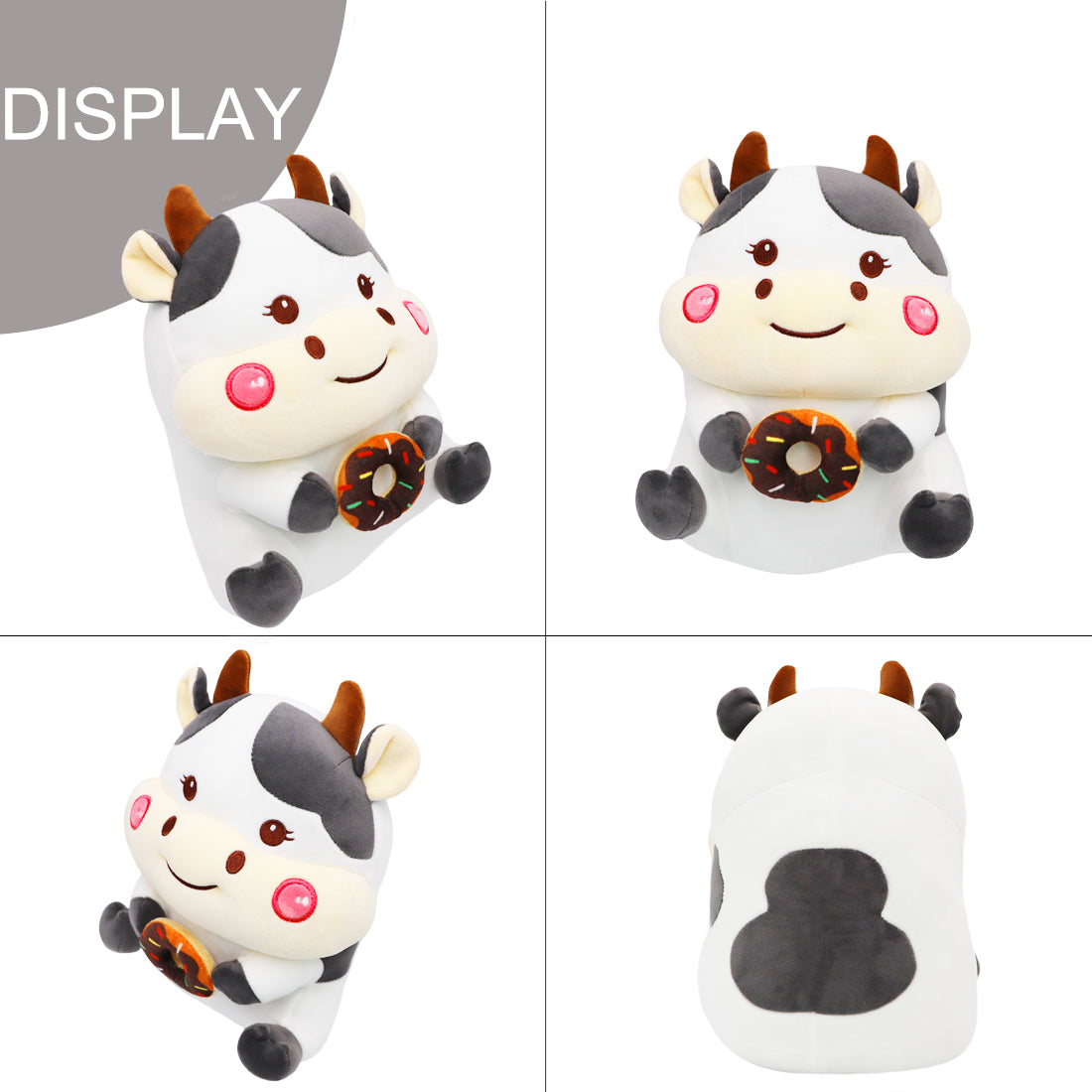 ELAINREN Donut Cow Plush Toy Cute Milk Cow Stuffed Animals with Donut/13.7inch