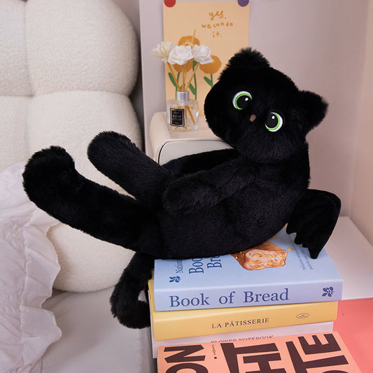 ELAINREN Long Black Cat Stuffed Pillow with Wings