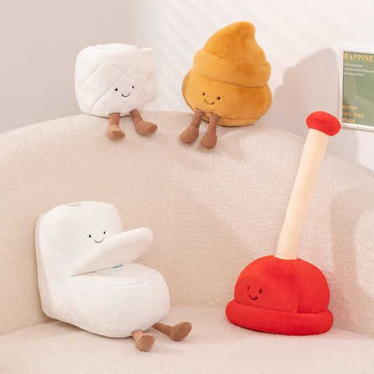 ELAINREN Creative Plush Toilet Toy Stuffed Toilet Paper Doll Cute Toilet Scraper Plushie Poop Gifts