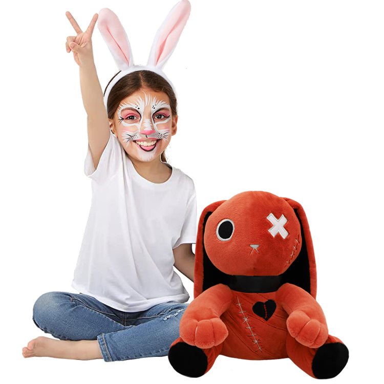 ELAINREN Red Goth Rabbit Stuffed Toy Creepy Scar Bunny Plush Crazy Rabbit Pillow/11.8Inch