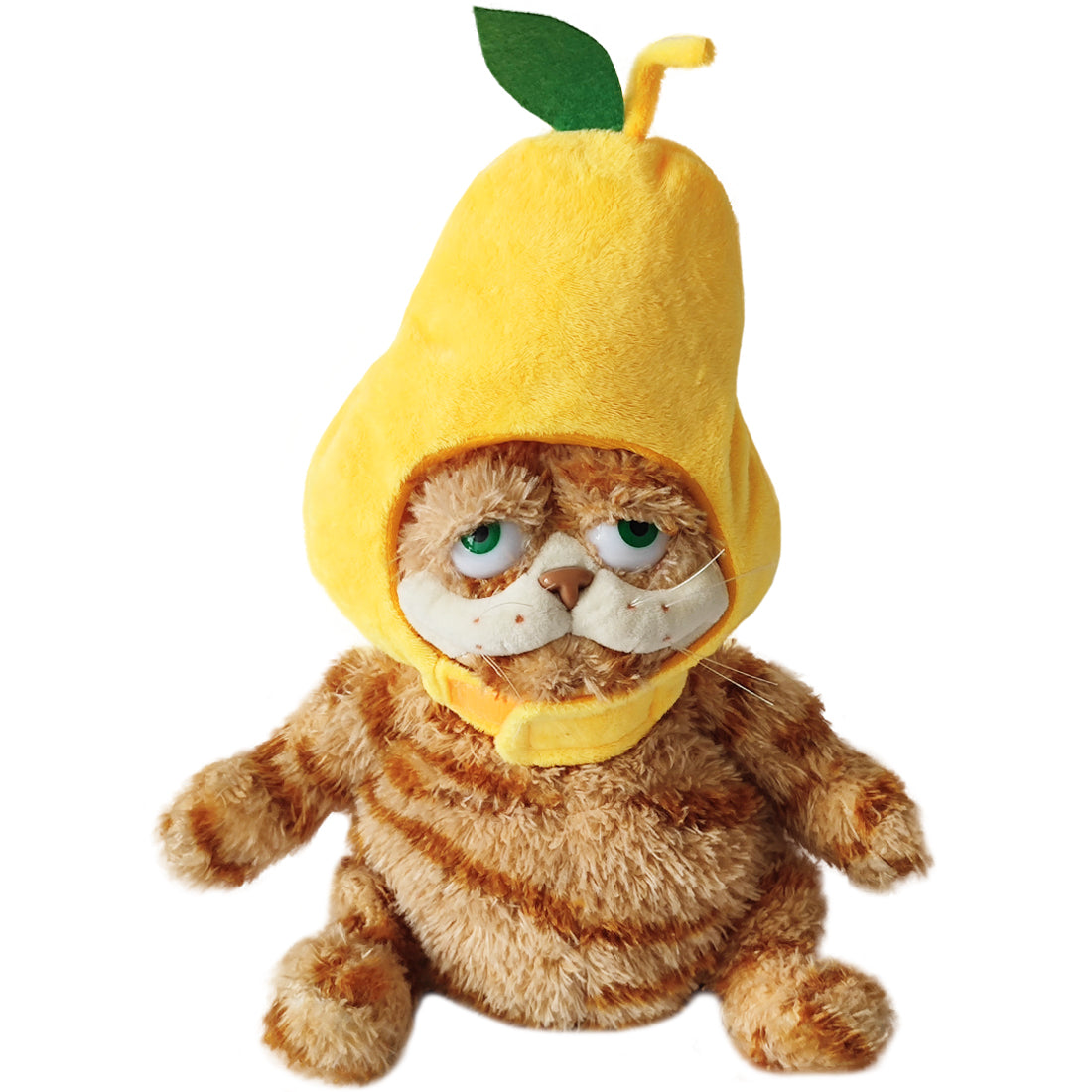 ELAINREN Kawaii Garfield Plush Toy with Pear Hat,Stuffed Fat Orange Cat Dress Fruit Costume-30cm