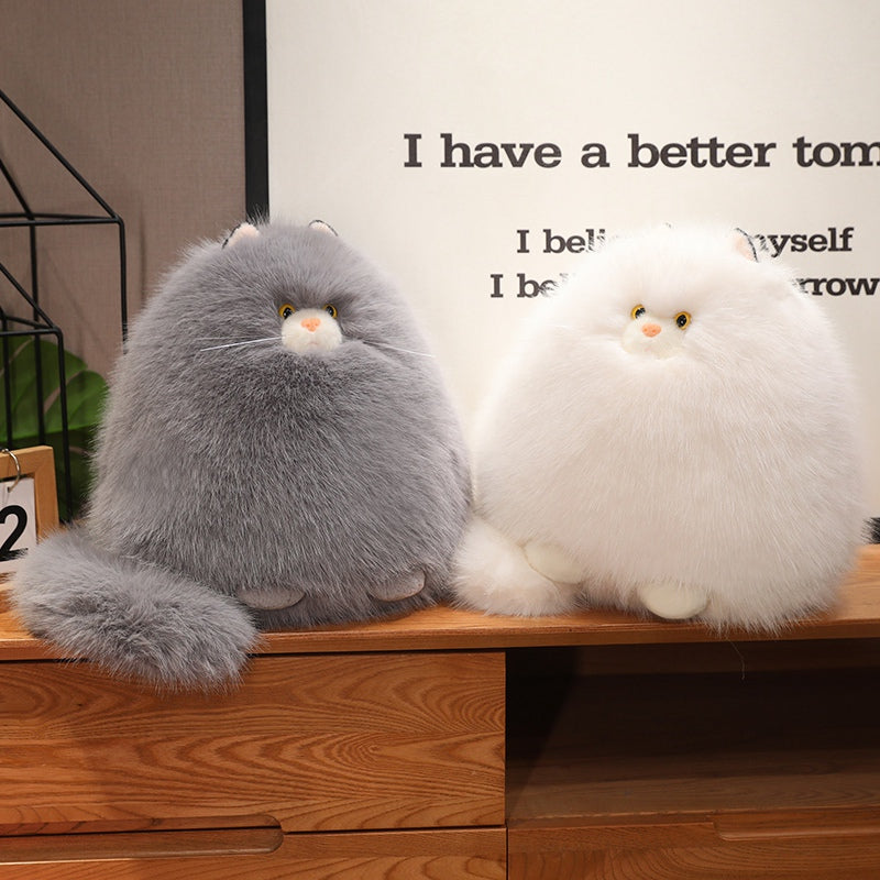 ELAINREN Furry and Chubby Cat Plush Pillow Super Soft Fat Kitten Stuffed Toy Pillow/11.8''