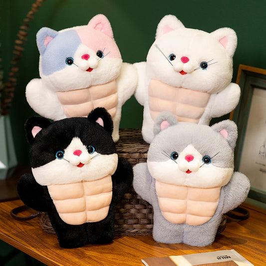 ELAINREN Cuddly Muscle Cat Plush Toy Furry Stuffed Kitten with abs/30cm