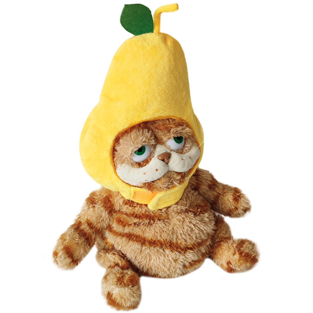 ELAINREN Kawaii Garfield Plush Toy with Pear Hat,Stuffed Fat Orange Cat Dress Fruit Costume-30cm