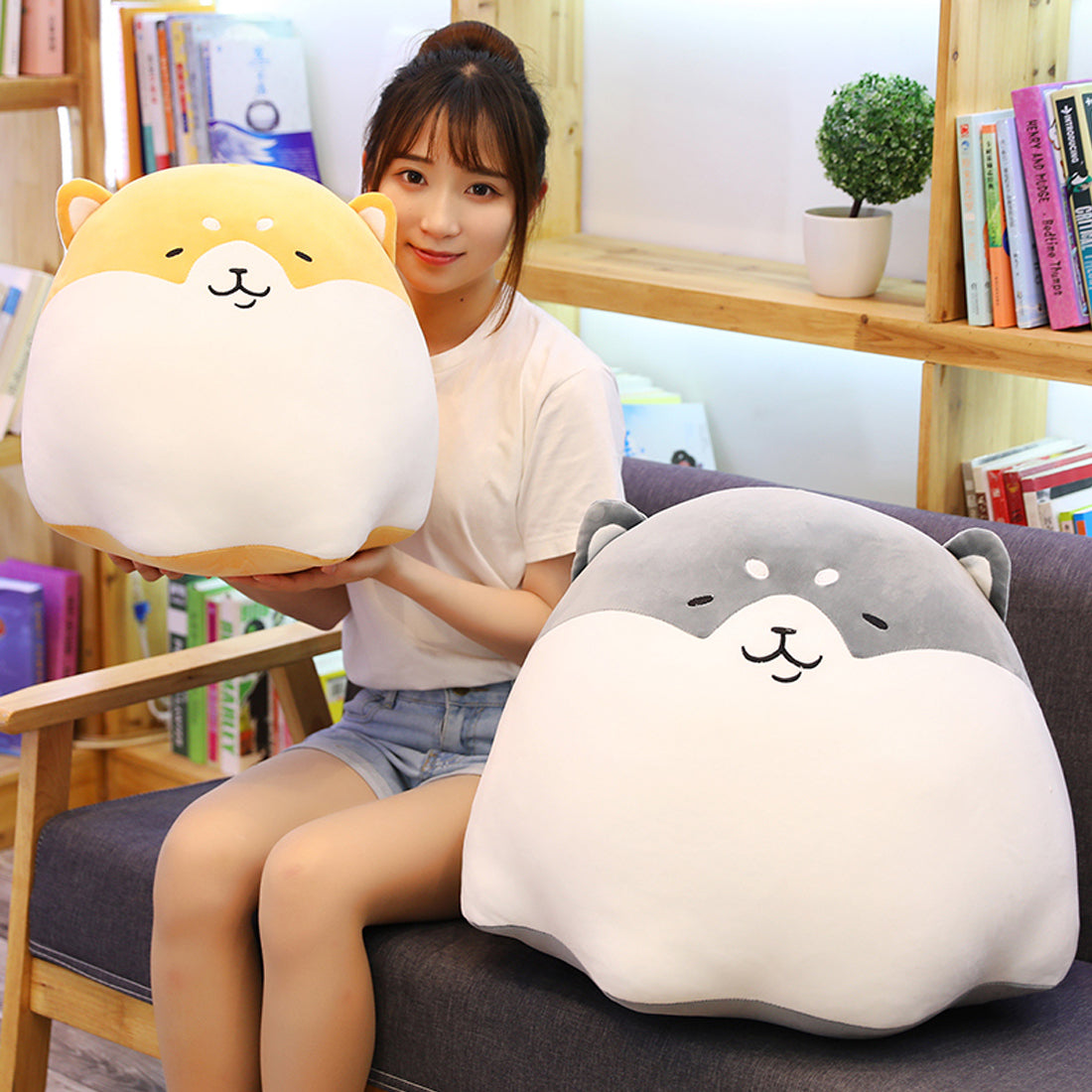 ELAINREN Cute Huskies Chubby Anime Pillow Soft Husky Dog Plush Toys/13.8''x15.7''