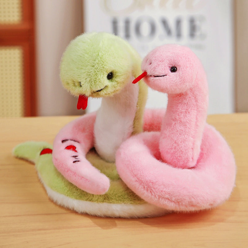 ELAINREN Stuffed Couple Snake Gifts for Wedding Party, Cute Pair of Green Snake and Pink Snake Plush Toy/18cm