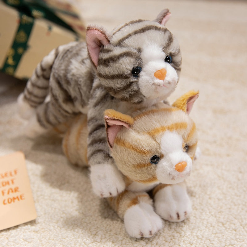 ELAINREN Cuddly Striped Cat Stuffed Animals Lifelike Tabby Kitten Plush Toy Gifts/28cm