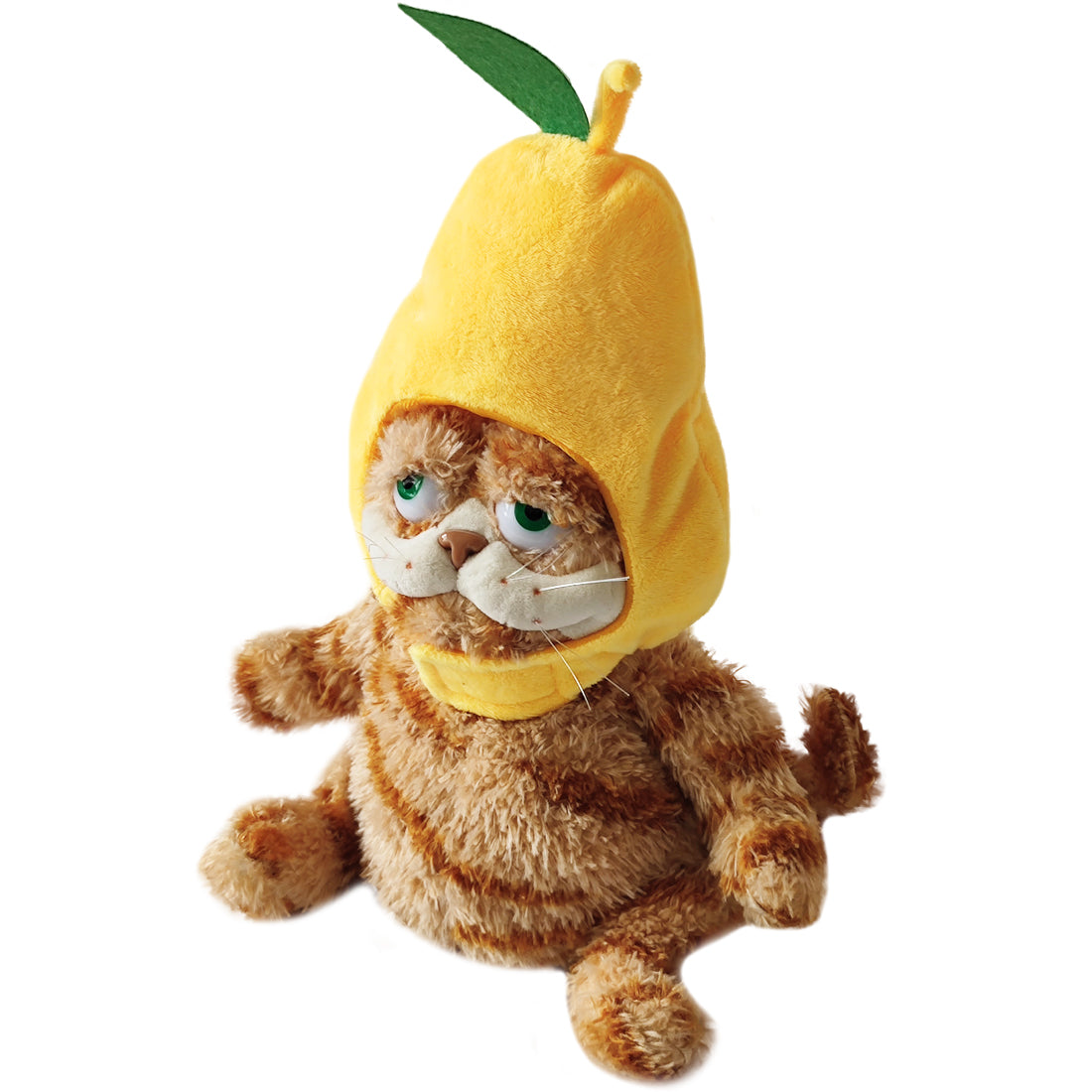 ELAINREN Kawaii Garfield Plush Toy with Pear Hat,Stuffed Fat Orange Cat Dress Fruit Costume-30cm