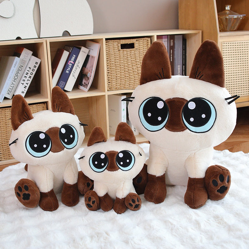 ELAINREN Cute Siamese Cat Stuffed Animal Toy Cartoon Siamese Kitten Plush Gifts/35cm