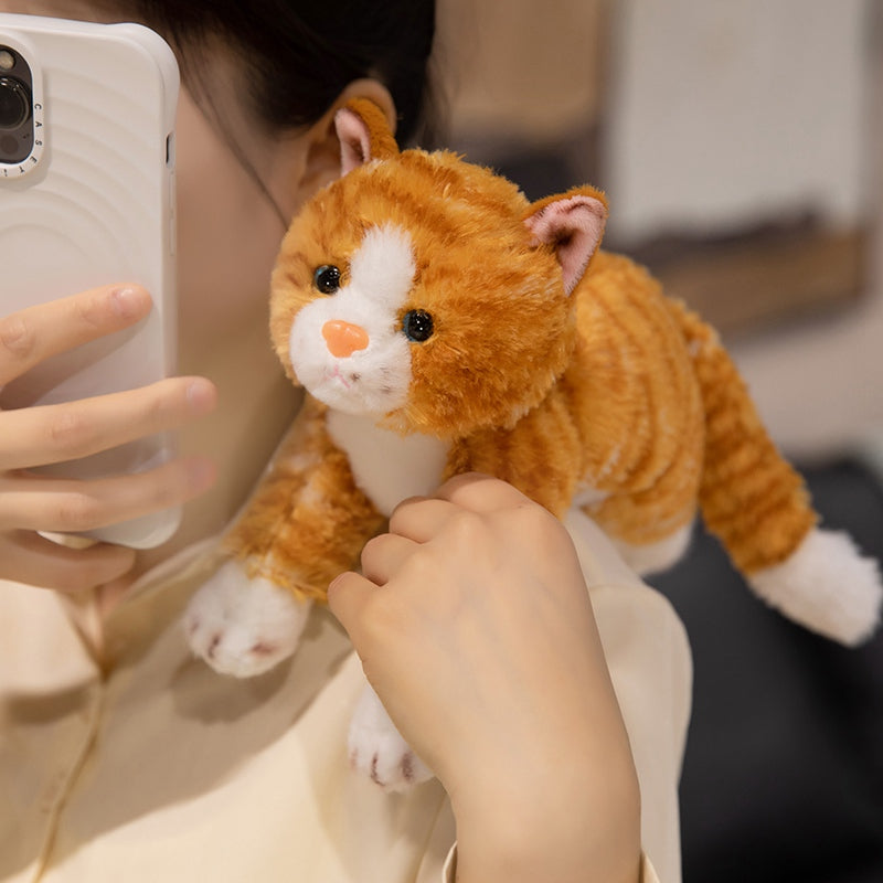 ELAINREN Cuddly Striped Cat Stuffed Animals Lifelike Tabby Kitten Plush Toy Gifts/28cm