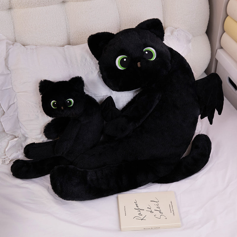 ELAINREN Long Black Cat Stuffed Pillow with Wings