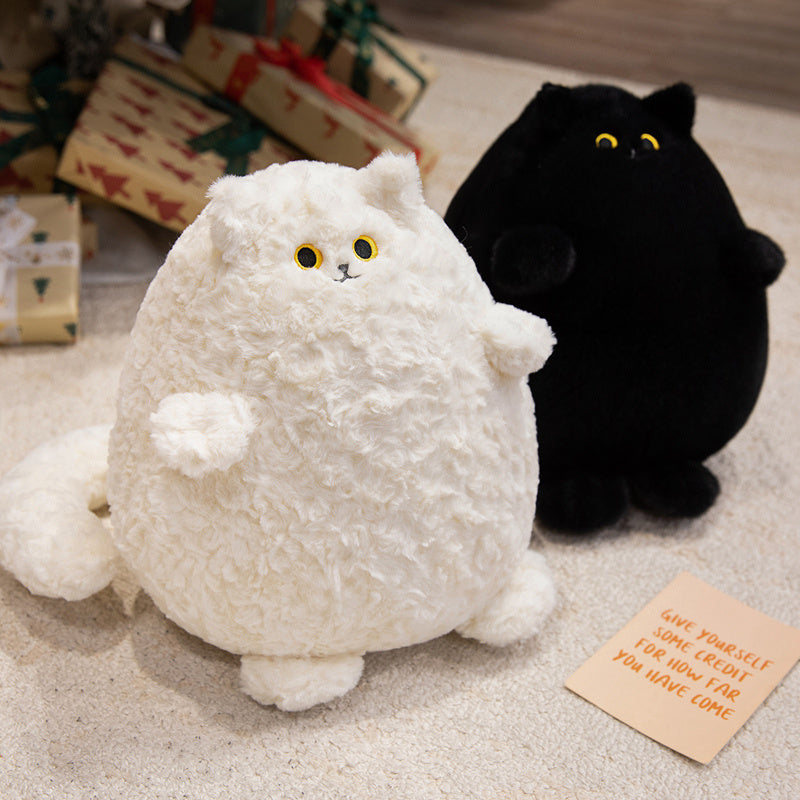 ELAINREN Furry White Kitten Plush Pillow Ultra-Soft Chubby Black Cat Stuffed Animals Toy/