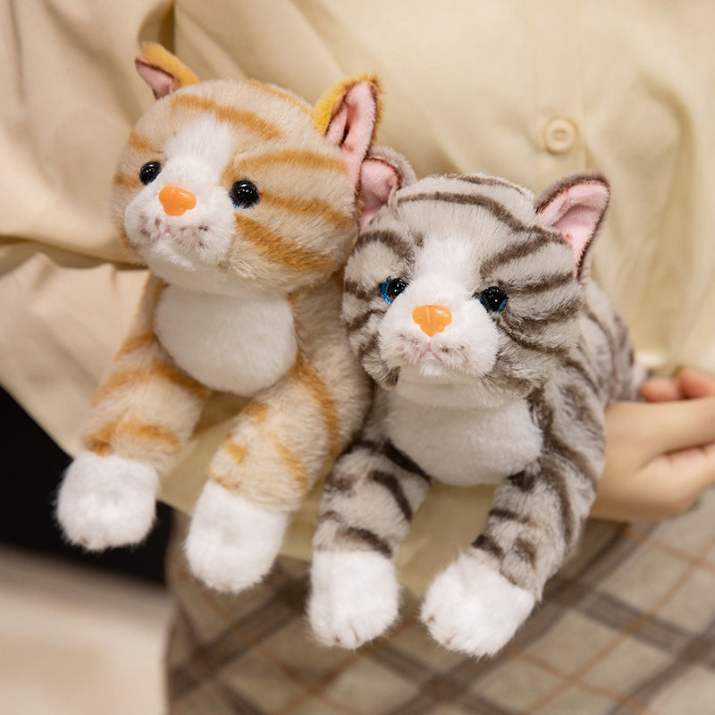 ELAINREN Cuddly Striped Cat Stuffed Animals Lifelike Tabby Kitten Plush Toy Gifts/28cm