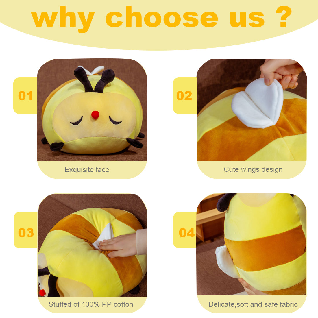 FARENFA Chubby Bee Plush Decorative 3D pillows/19.7''