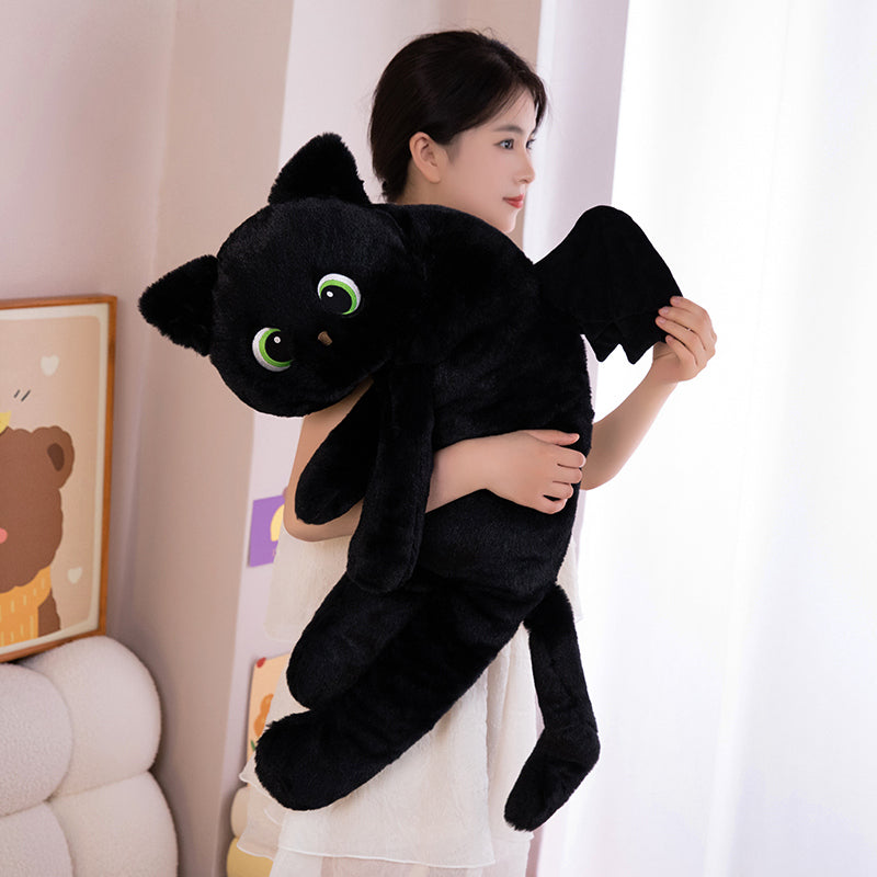ELAINREN Long Black Cat Stuffed Pillow with Wings