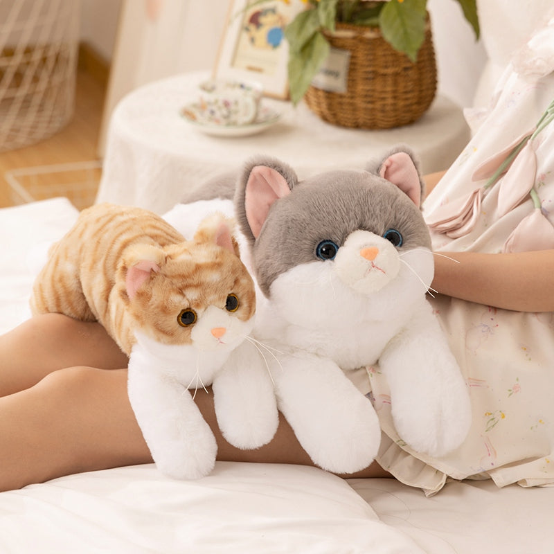 ELAINREN Realistic Tabby Kitten Stuffed Lifelike Gray Cat Plush Toy GIfts/50cm