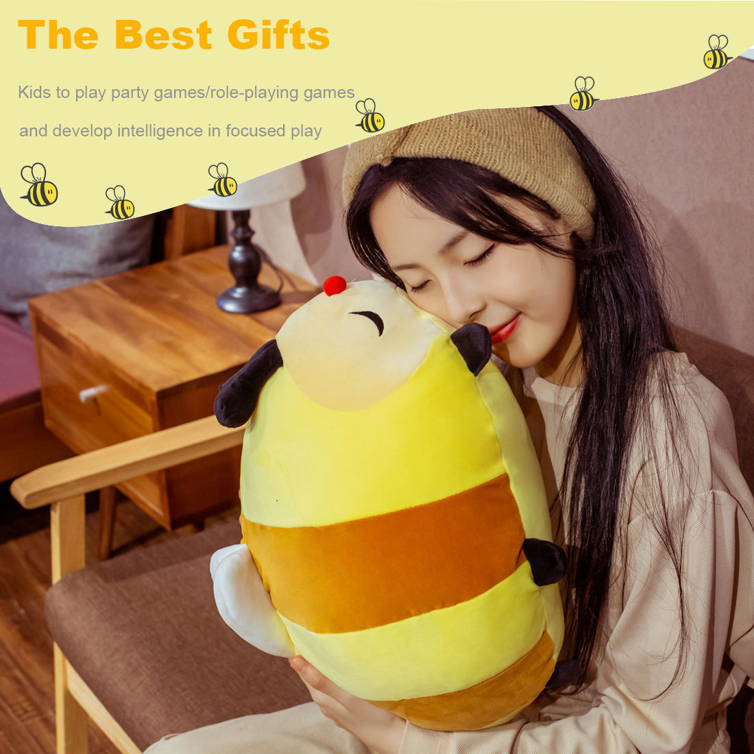 FARENFA Chubby Bee Plush Decorative 3D pillows/19.7''