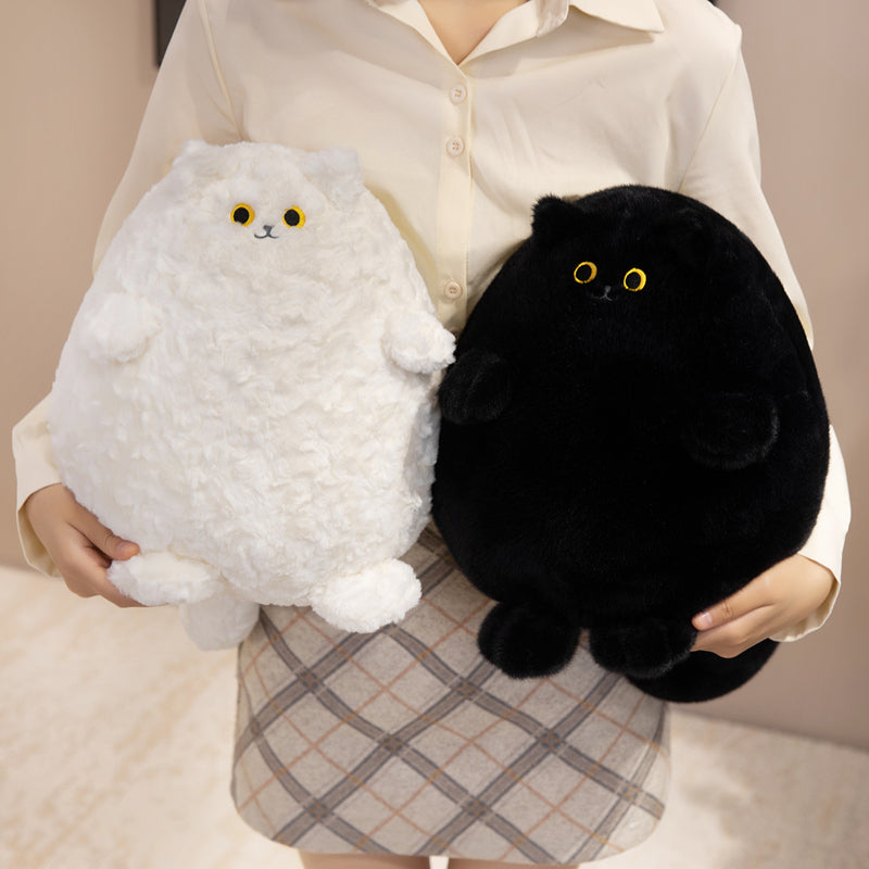 ELAINREN Furry White Kitten Plush Pillow Ultra-Soft Chubby Black Cat Stuffed Animals Toy/