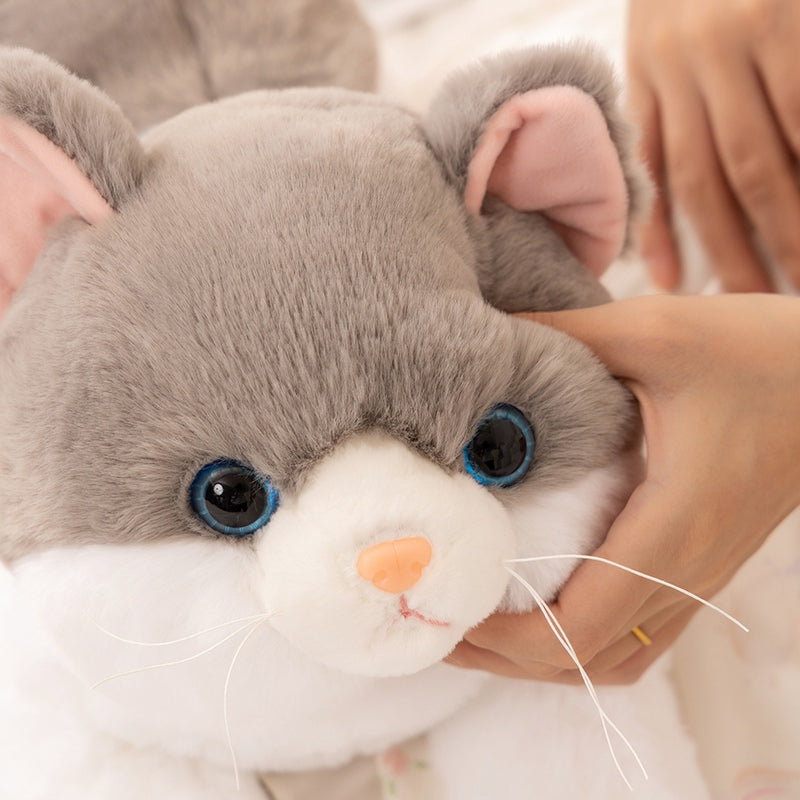 ELAINREN Realistic Tabby Kitten Stuffed Lifelike Gray Cat Plush Toy GIfts/50cm