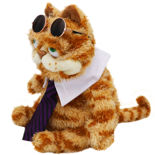 ELAINREN Halloween Garfield Plush Toy Cute Ugly Fat Kitten with Sun-Glass and Tie-30CM