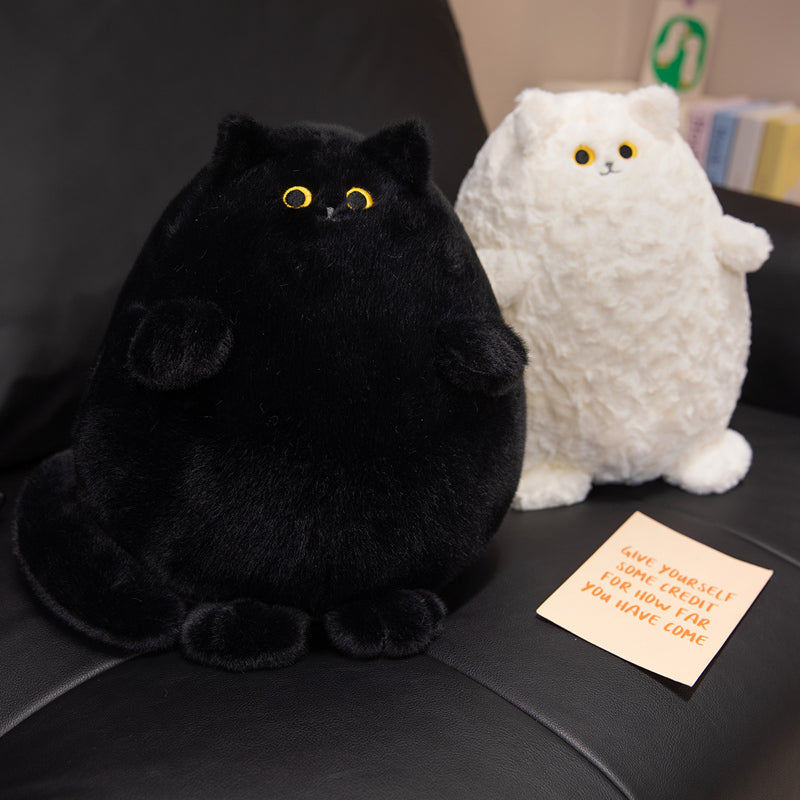 ELAINREN Furry White Kitten Plush Pillow Ultra-Soft Chubby Black Cat Stuffed Animals Toy/